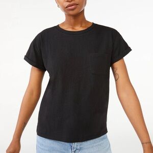 H&M Basic Black Front Pocket T-Shirt with Rolled Sleeves
